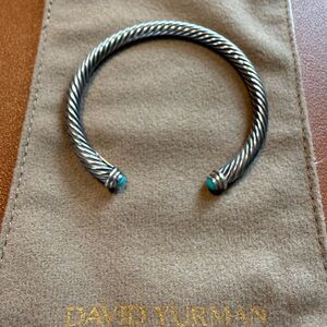 David Yurman Silver and Turquoise Cuff Cable Bracelet